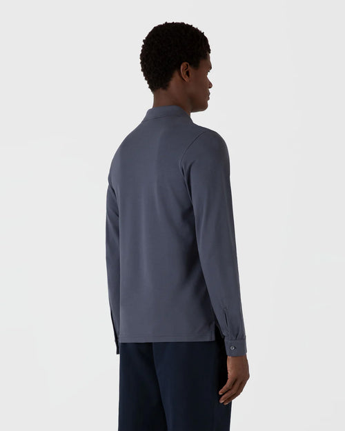 LONG SLEEVE PIQUÉ POLO SHIRT / SLATE BLUE