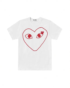 T100 UNISEX RED HEART OUTLINE T-SHIRT / WHITE