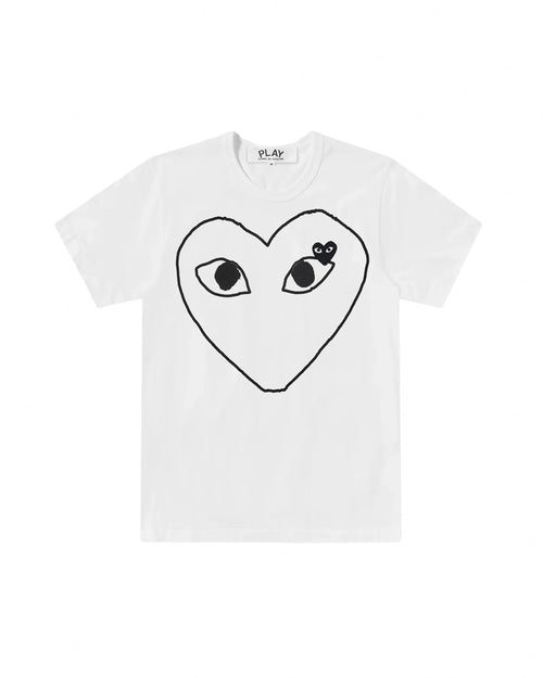 T102 UNISEX BLACK HEART OUTLINE T-SHIRT / WHITE