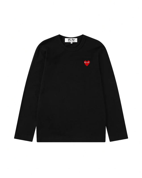 T118 WOMENS RED HEART L/S T-SHIRT / BLACK