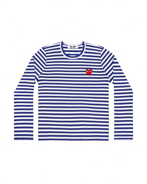 T164 LS STRIPE RED HEART  T-SHIRT / NAVY BLUE