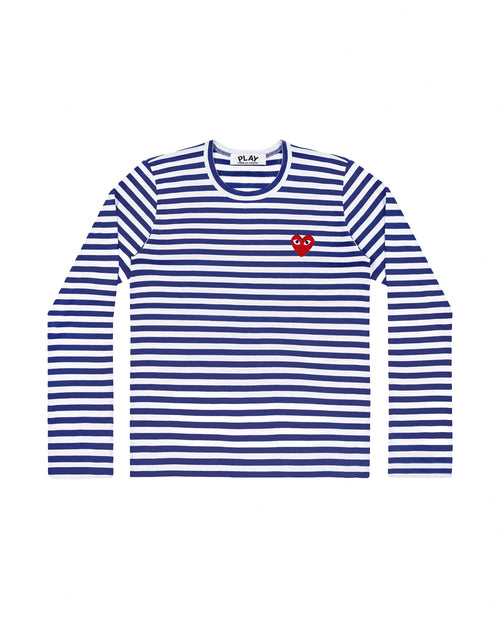 T164 LS STRIPE RED HEART  T-SHIRT / NAVY BLUE