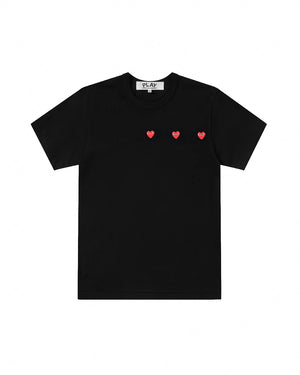 T337 UNISEX HORIZONTAL 3 HEART T-SHIRT / BLACK