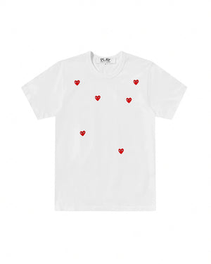 T338 UNISEX SMALL MULTI HEART T-SHIRT / WHITE