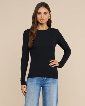 TESS LONG SLEEVE TEE / BLACK MICRO RIB