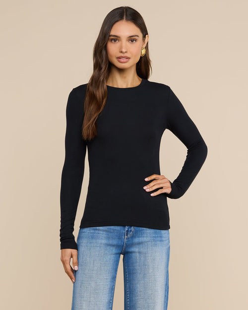 TESS LONG SLEEVE TEE / BLACK MICRO RIB
