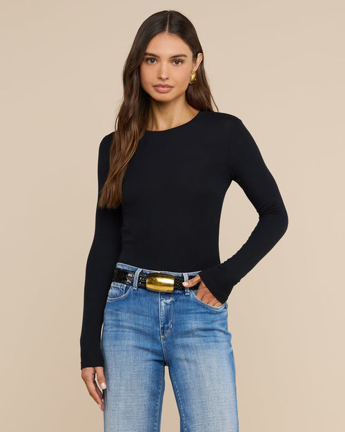 TESS LONG SLEEVE TEE / BLACK MICRO RIB