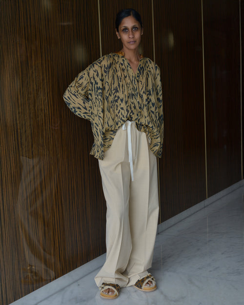 MOIREE PRINT BOHEMIAN SHIRT / HONEY