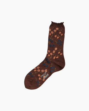 TINY FLOWERS KNITTED SOCKS / BROWN