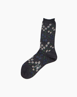 TINY FLOWERS KNITTED SOCKS / CHARCOAL