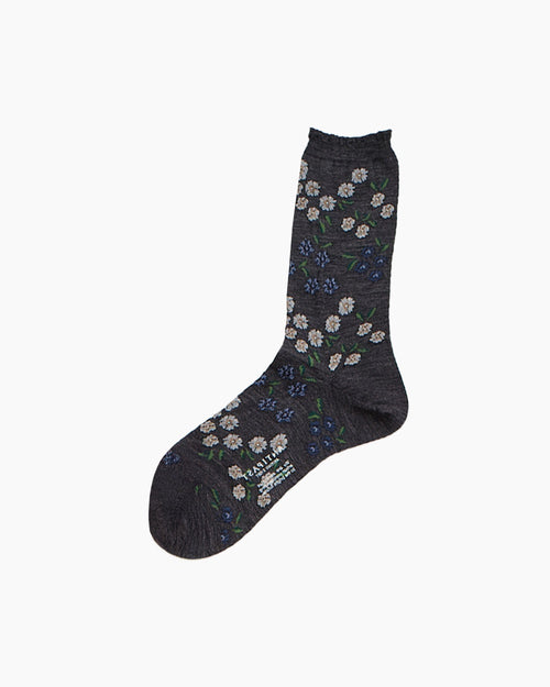 TINY FLOWERS KNITTED SOCKS / CHARCOAL