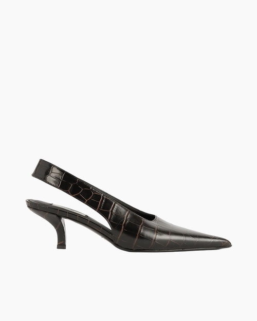 CLASSIC CROCO-EMBOSSED SLINGBACKS / DARK BROWN