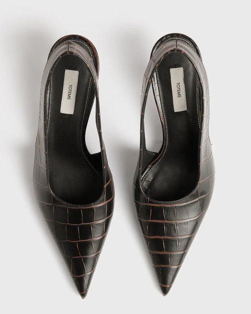 CLASSIC CROCO-EMBOSSED SLINGBACKS / DARK BROWN