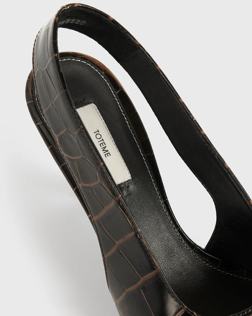 CLASSIC CROCO-EMBOSSED SLINGBACKS / DARK BROWN