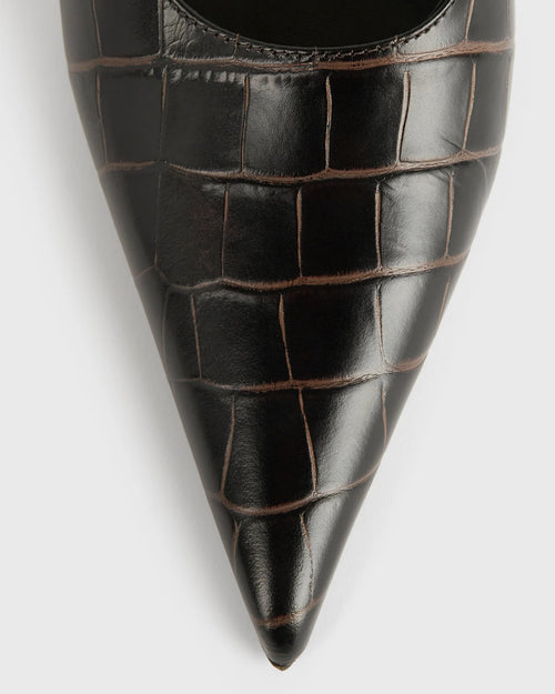 CLASSIC CROCO-EMBOSSED SLINGBACKS / DARK BROWN