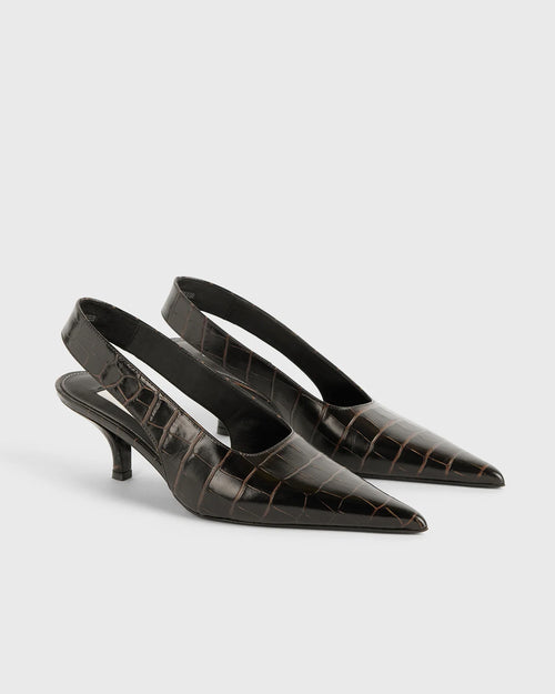 CLASSIC CROCO-EMBOSSED SLINGBACKS / DARK BROWN