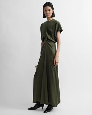 SLOUCH WAIST DRESS / DARK GREEN