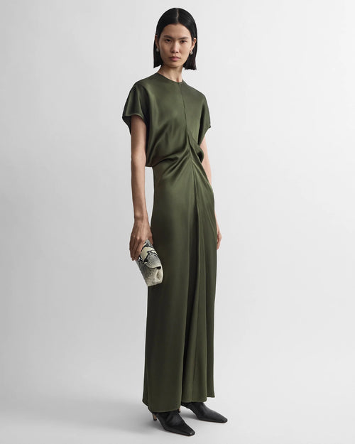 SLOUCH WAIST DRESS / DARK GREEN