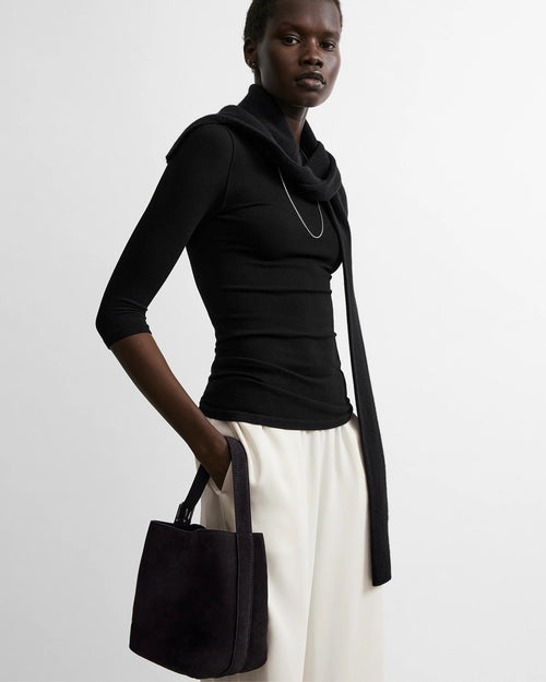 PETITE BELTED SUEDE TOTE / ESPRESSO