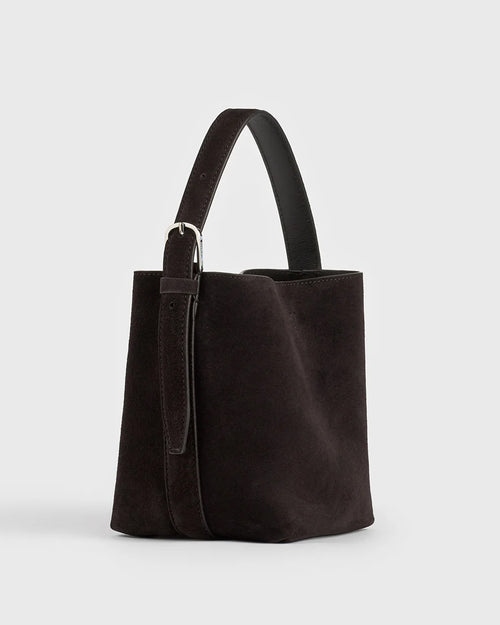 PETITE BELTED SUEDE TOTE / ESPRESSO