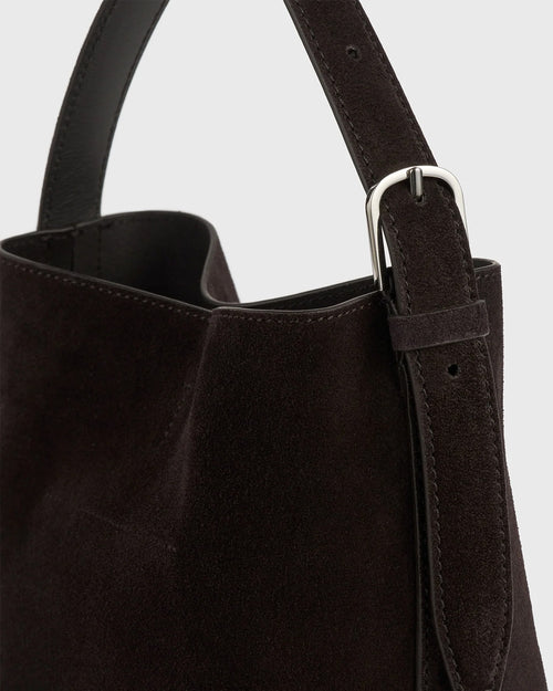 PETITE BELTED SUEDE TOTE / ESPRESSO