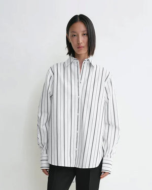 KIMONO-SLEEVE STRIPED SHIRT / WHITE BLACK
