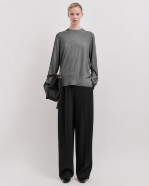 CREW-NECK WOOL SILK KNIT / GREY MELANGE