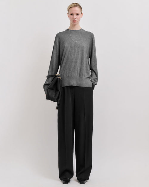 CREW-NECK WOOL SILK KNIT / GREY MELANGE