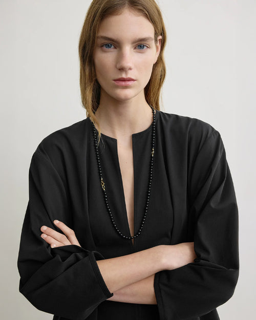 BALLOON SLEEVE COTTON DRESS / BLACK