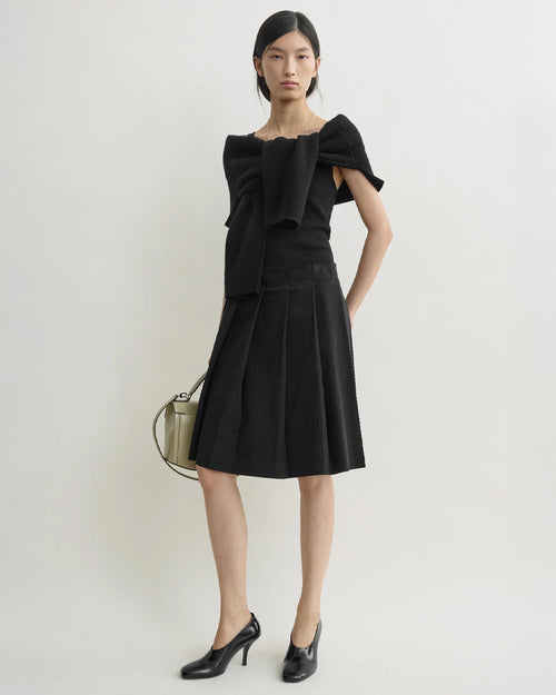 BEADED PLEAT SKIRT / BLACK