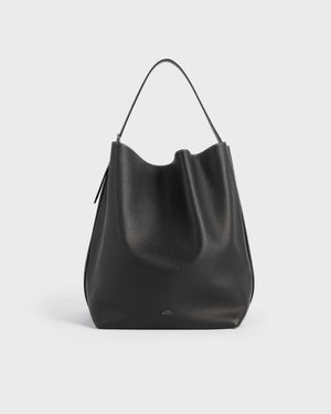 BELTED GRAINED LEATHER TOTE / BLACK