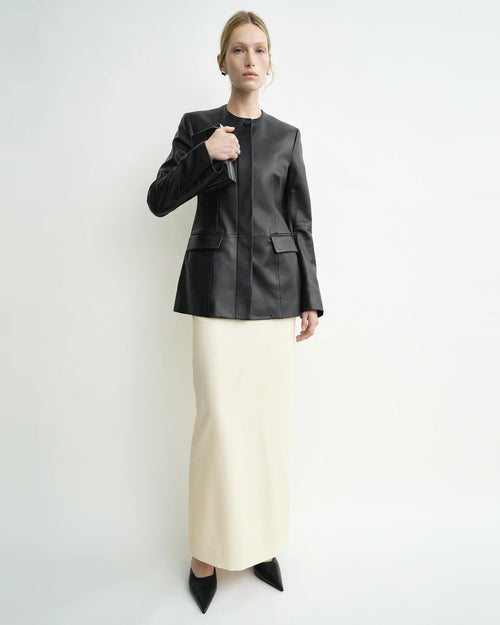 COLLARLESS LEATHER JACKET / BLACK