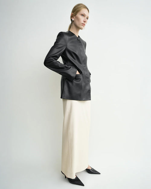 COLLARLESS LEATHER JACKET / BLACK