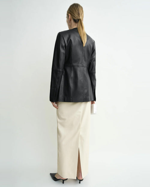 COLLARLESS LEATHER JACKET / BLACK