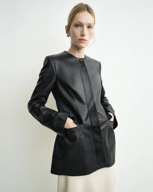COLLARLESS LEATHER JACKET / BLACK