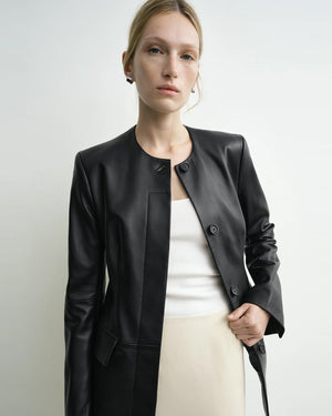 COLLARLESS LEATHER JACKET / BLACK