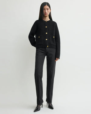 HAMMERED BUTTON CARDIGAN / BLACK