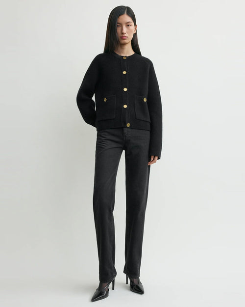 HAMMERED BUTTON CARDIGAN / BLACK