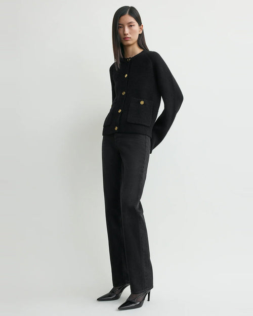 HAMMERED BUTTON CARDIGAN / BLACK