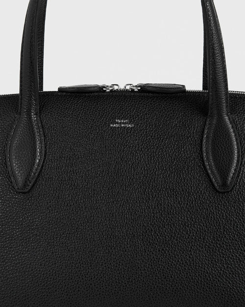 MEDIUM GRAINED-LEATHER DAY TOTE / BLACK