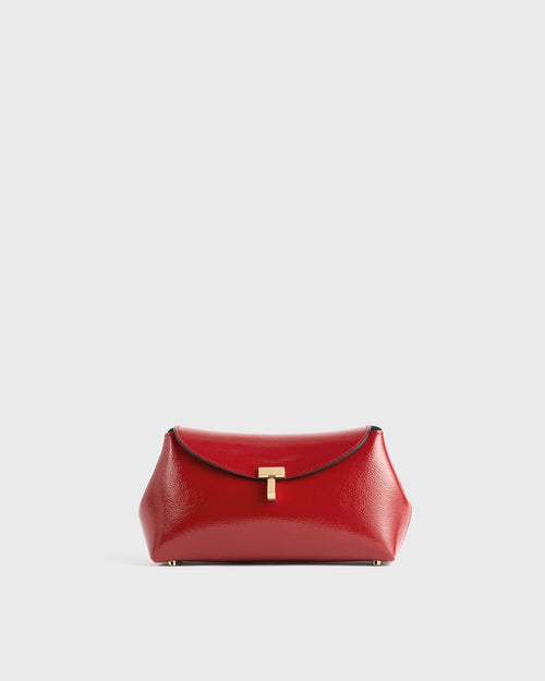 MINI T-LOCK LEATHER CLUTCH / RED