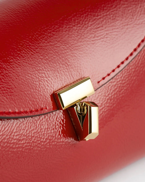 MINI T-LOCK LEATHER CLUTCH / RED