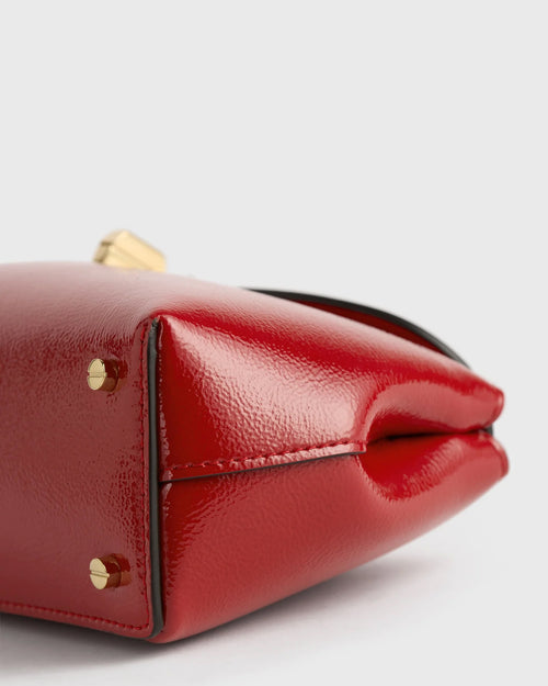 MINI T-LOCK LEATHER CLUTCH / RED