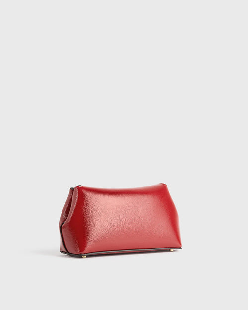 MINI T-LOCK LEATHER CLUTCH / RED