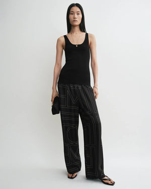 MONOGRAM SILK PJ BOTTOMS / BLACK
