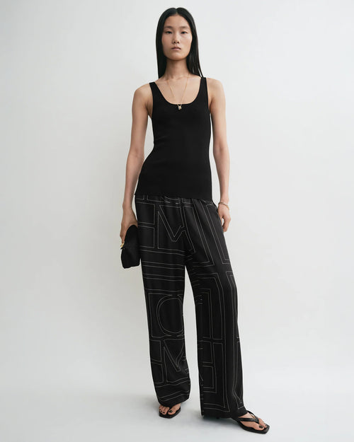 MONOGRAM SILK PJ BOTTOMS / BLACK