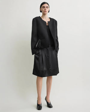 OPEN-FRONT BOUCLÉ BLAZER / BLACK