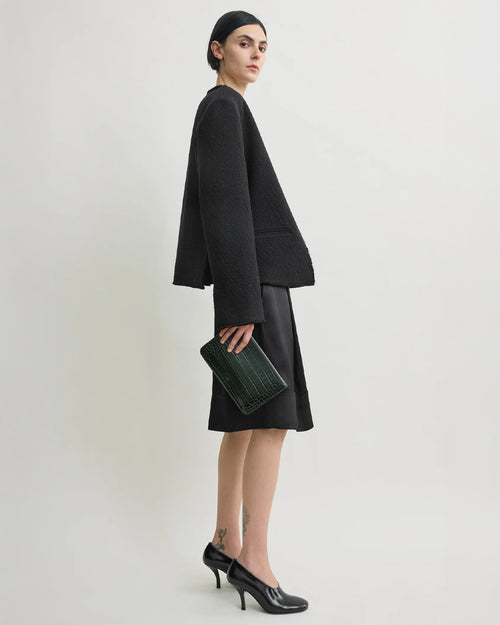 OPEN-FRONT BOUCLÉ BLAZER / BLACK