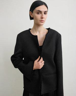 OPEN-FRONT BOUCLÉ BLAZER / BLACK