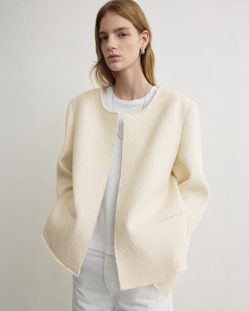 OPEN-FRONT BOUCLÉ BLAZER / ECRU